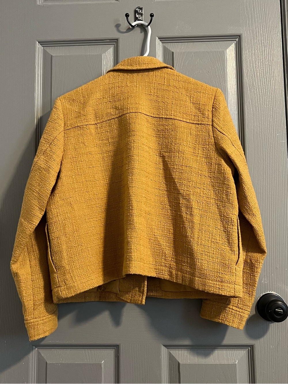 J. Jill Mustard Textured Bouclé Shirt Jacket Honey Medium Petite gold buttons - Picture 9 of 10
